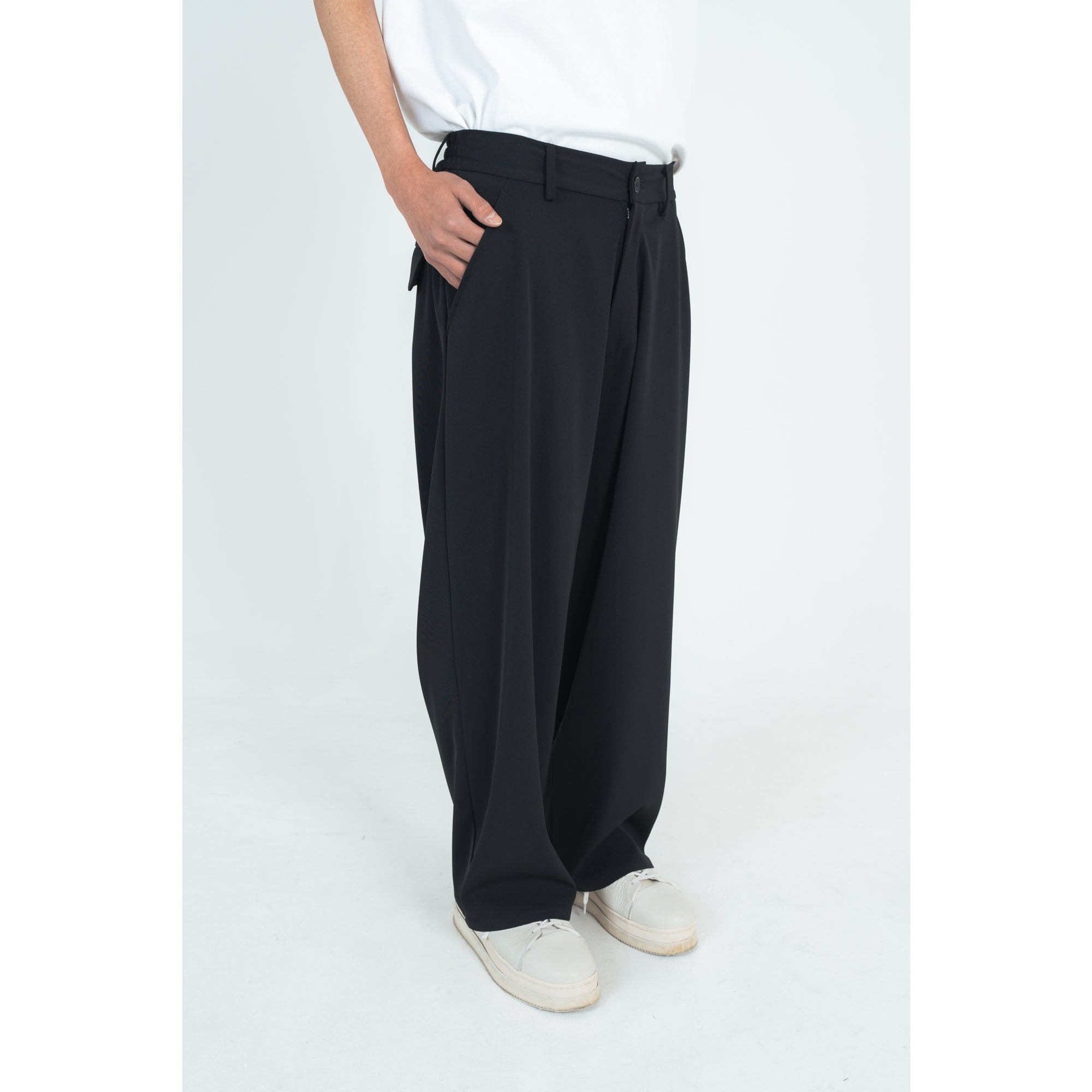 WIDE STRAIGHT PANTS (TWILL TWIMY) BLACK
