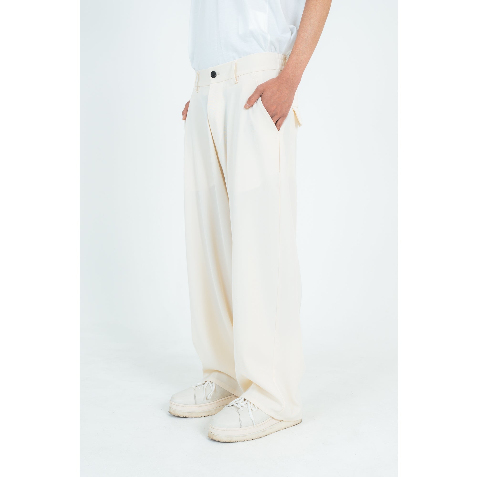 WIDE STRAIGHT PANTS (TWILL TWIMY) WHITE