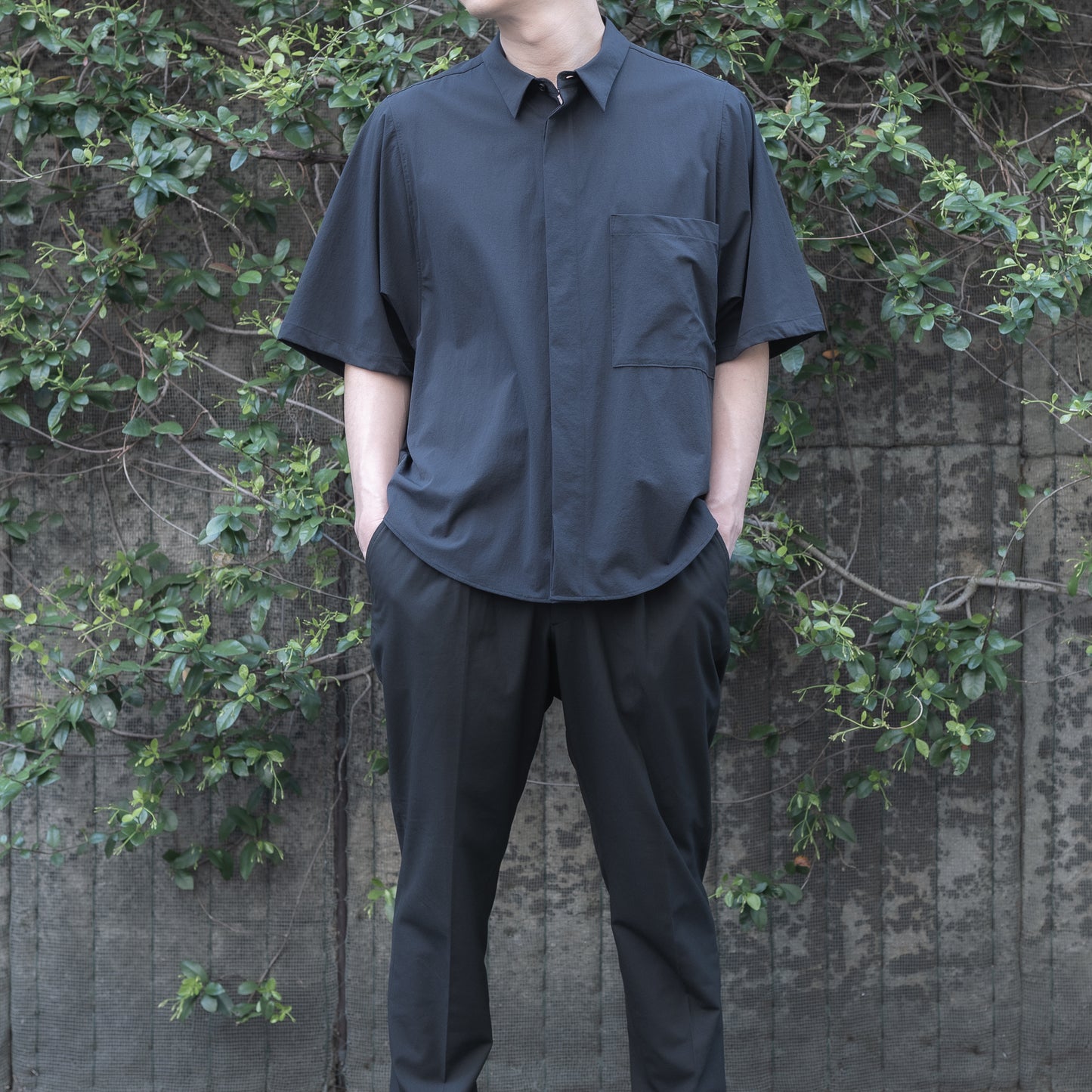 BIG POCKET SHORT SLEEVE SHIRTS(RECYCLING FAB.) BLACK