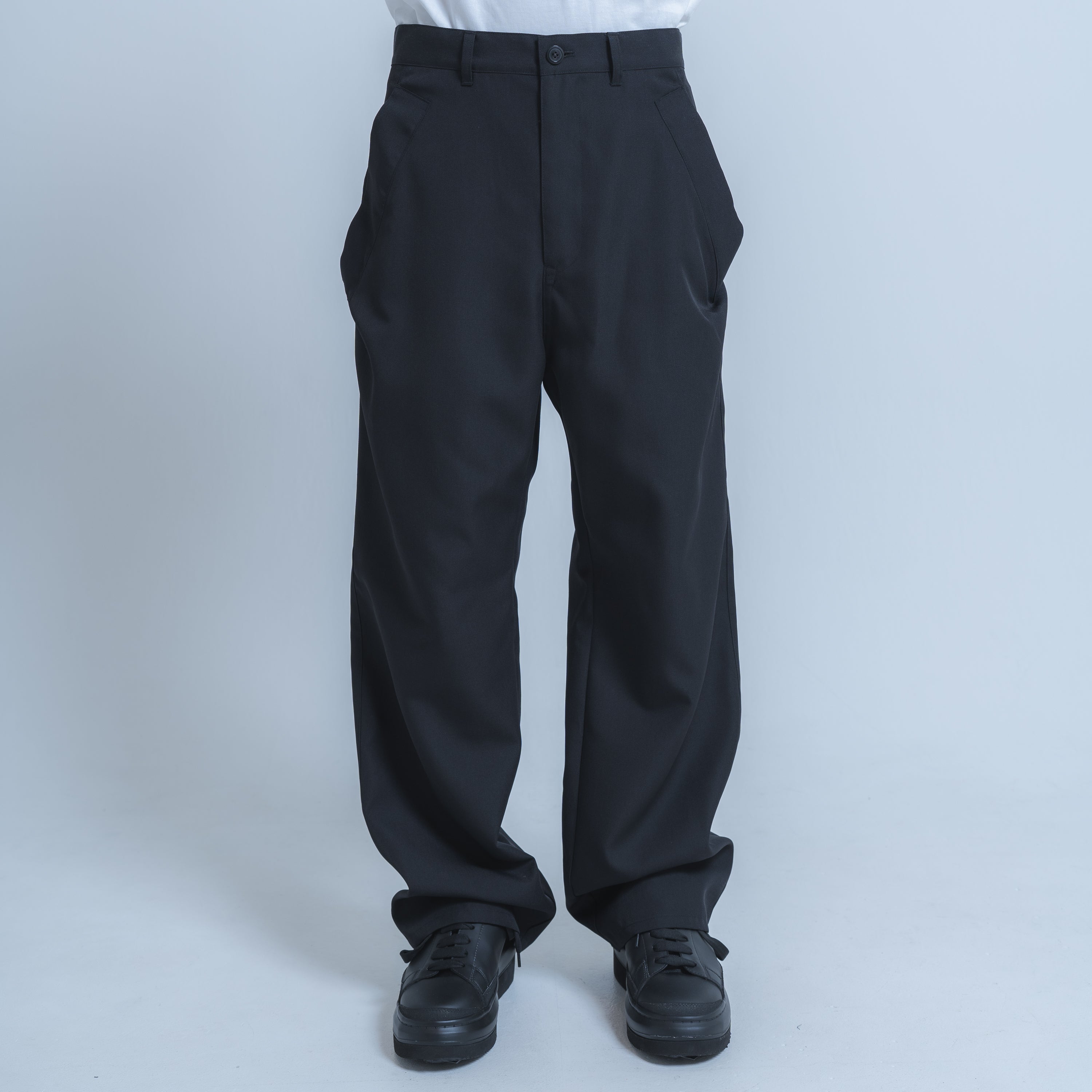 WIDE DROP POCKET PANTS (WOOL MIX) BLACK
