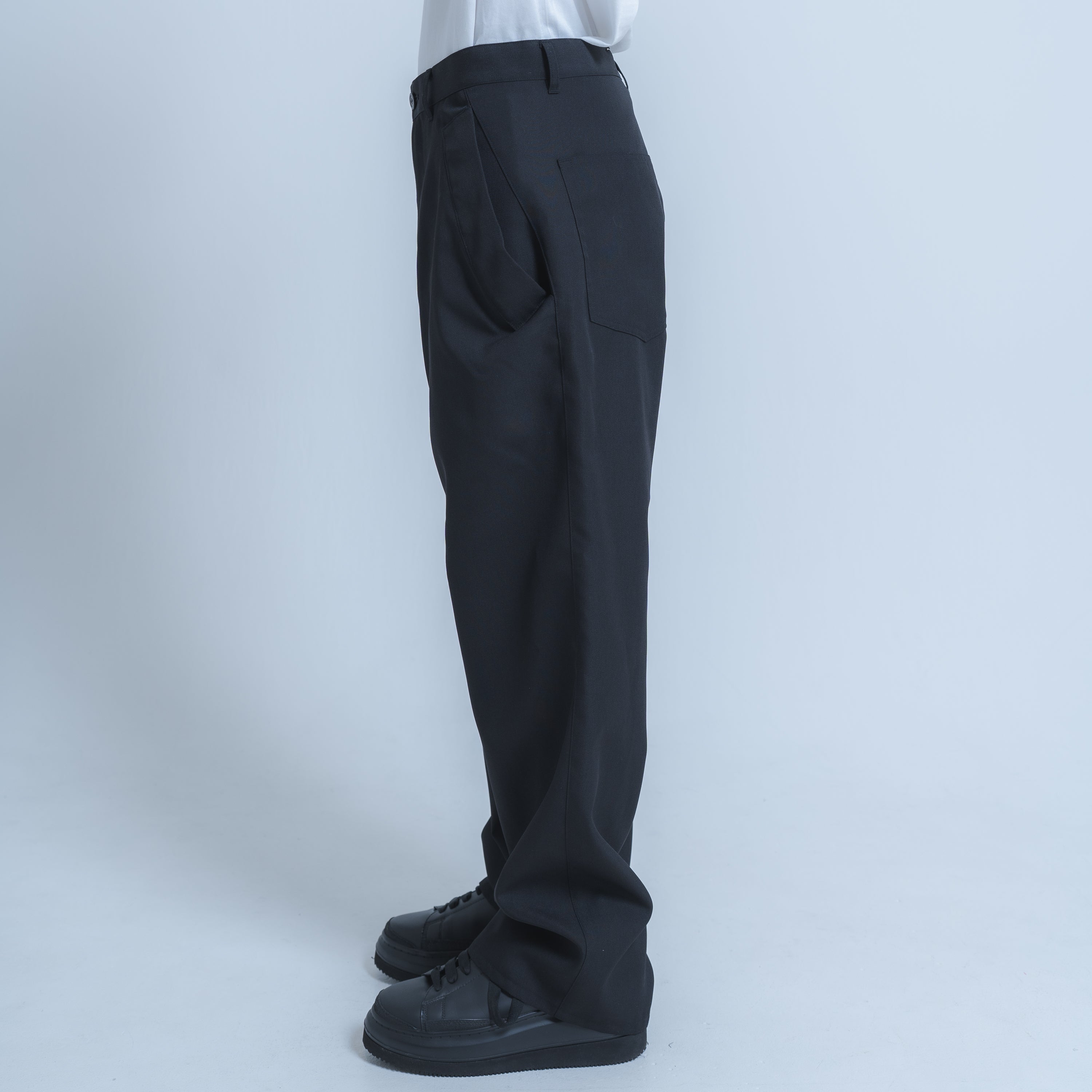 WIDE DROP POCKET PANTS (WOOL MIX) BLACK
