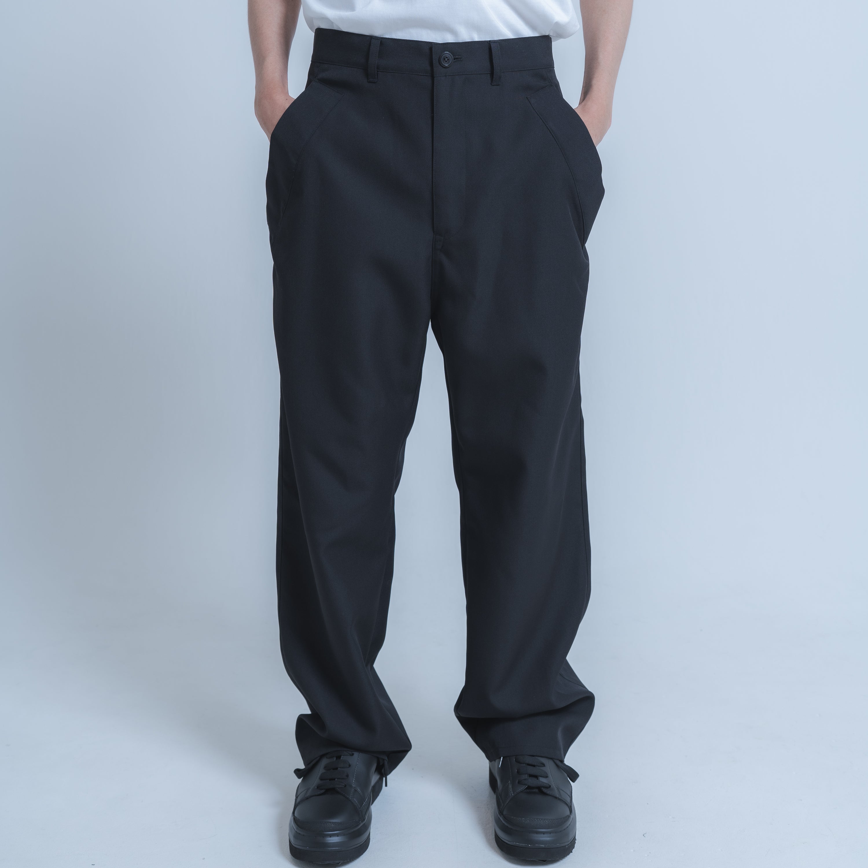 WIDE DROP POCKET PANTS (WOOL MIX) BLACK