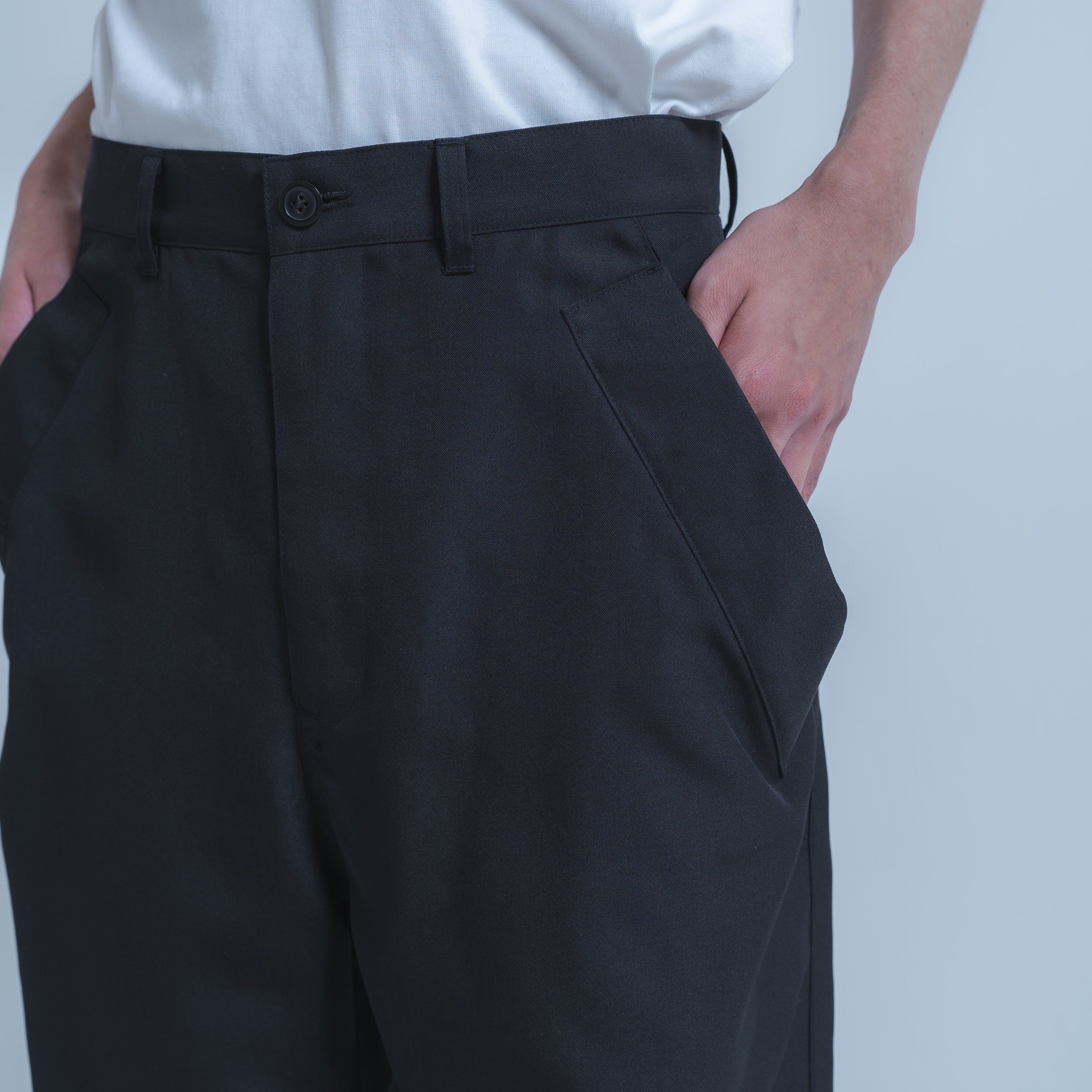 WIDE DROP POCKET PANTS (WOOL MIX) BLACK