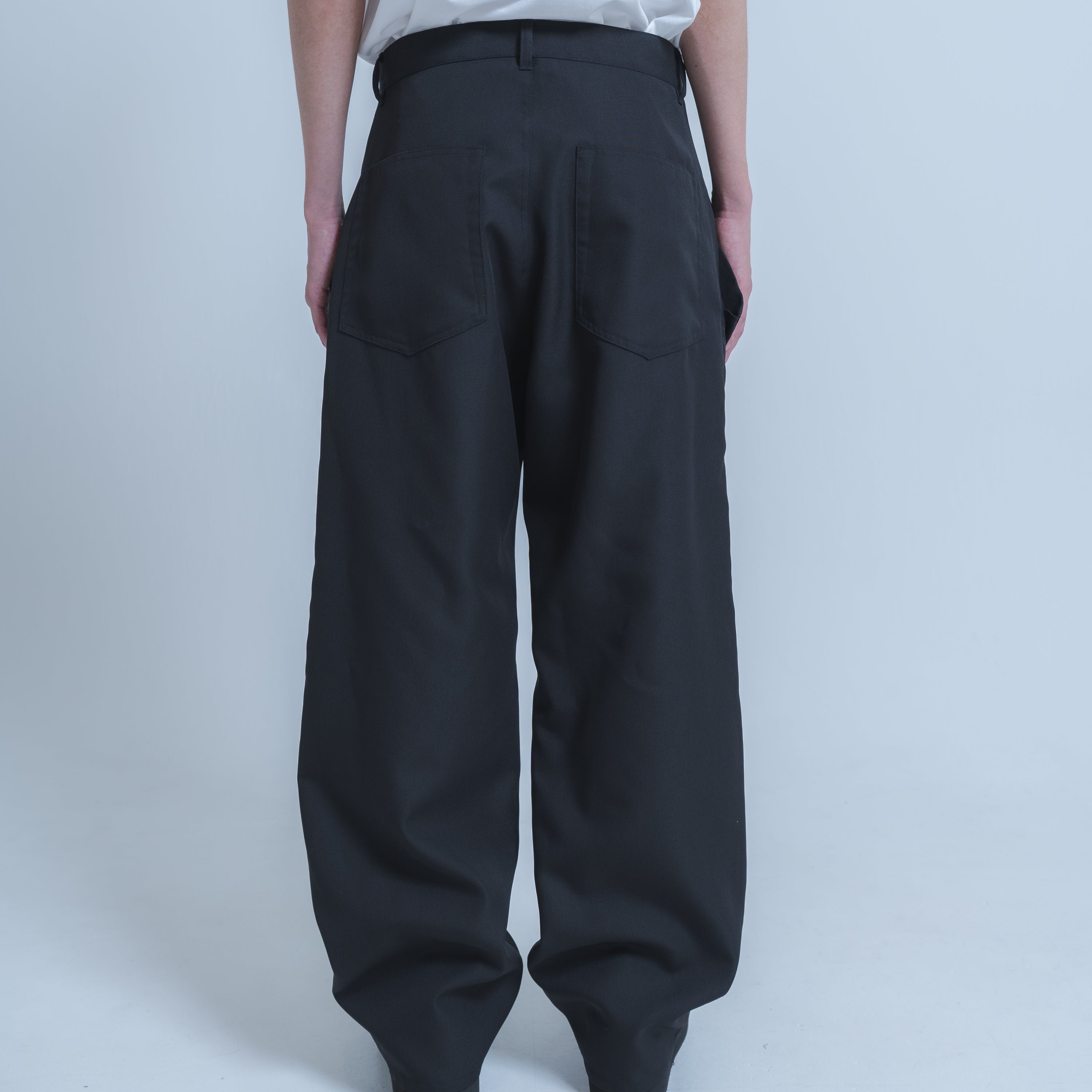 WIDE DROP POCKET PANTS (WOOL MIX) BLACK
