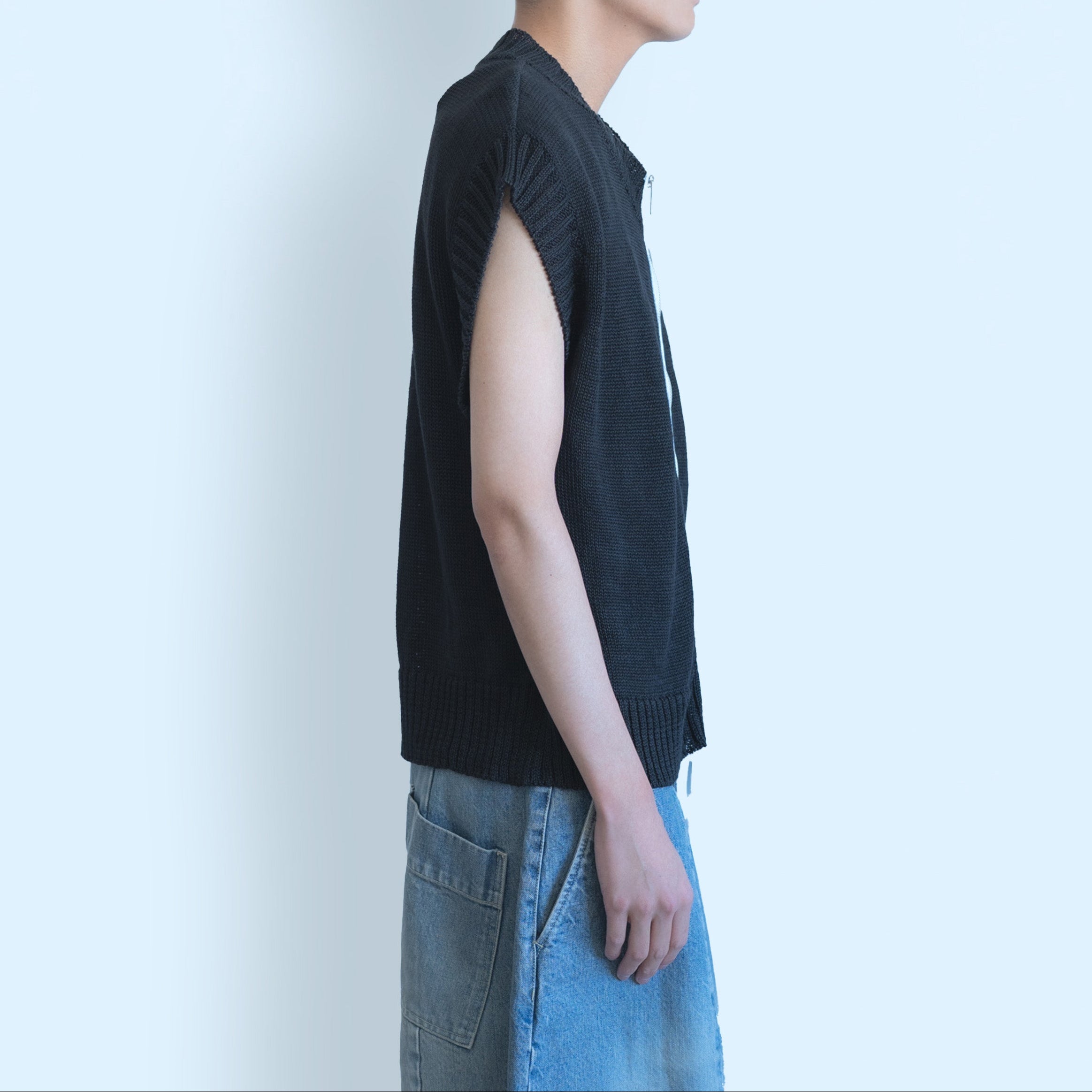 26SS KNIT ZIP UP VEST (BLACK)