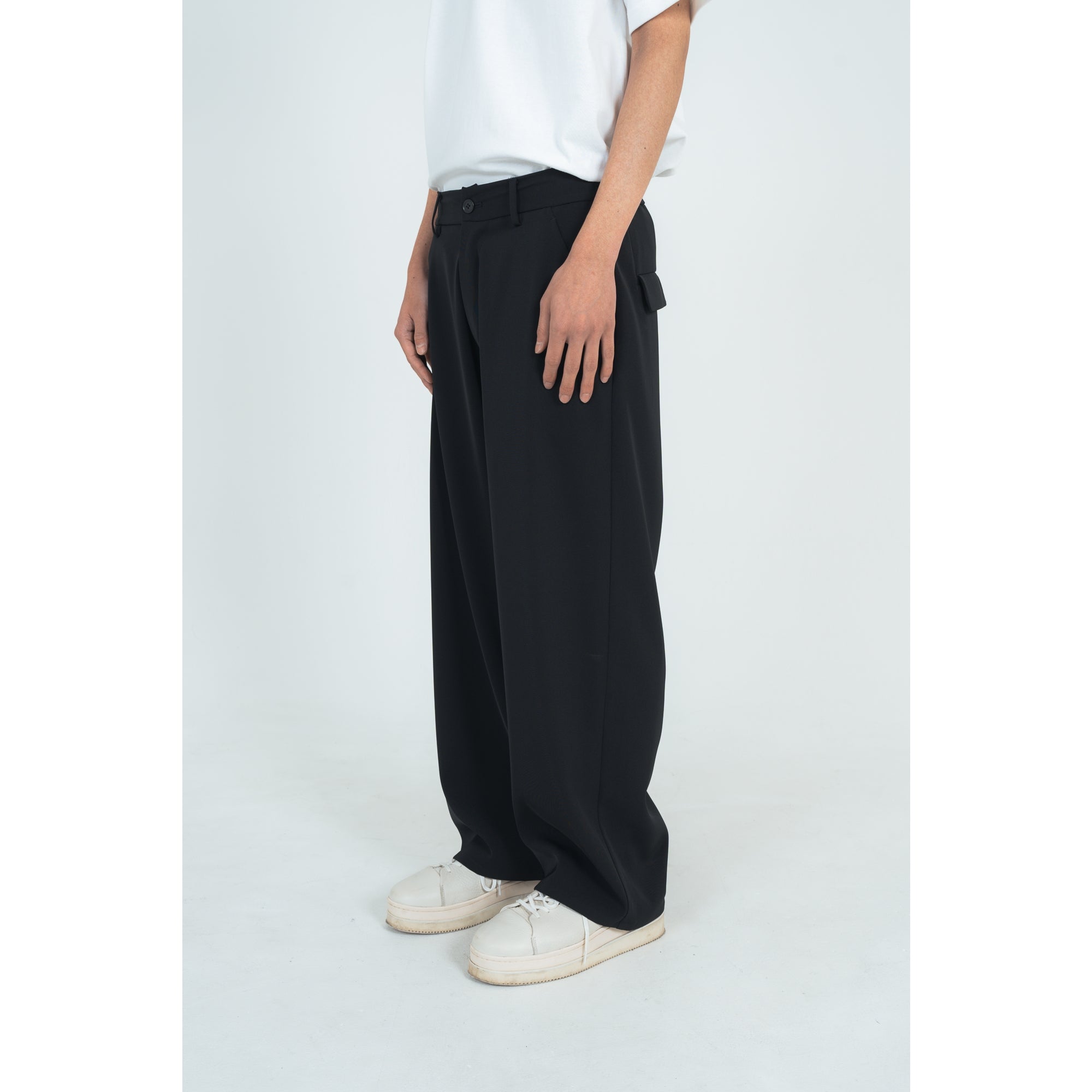 WIDE STRAIGHT PANTS (TWILL TWIMY) BLACK
