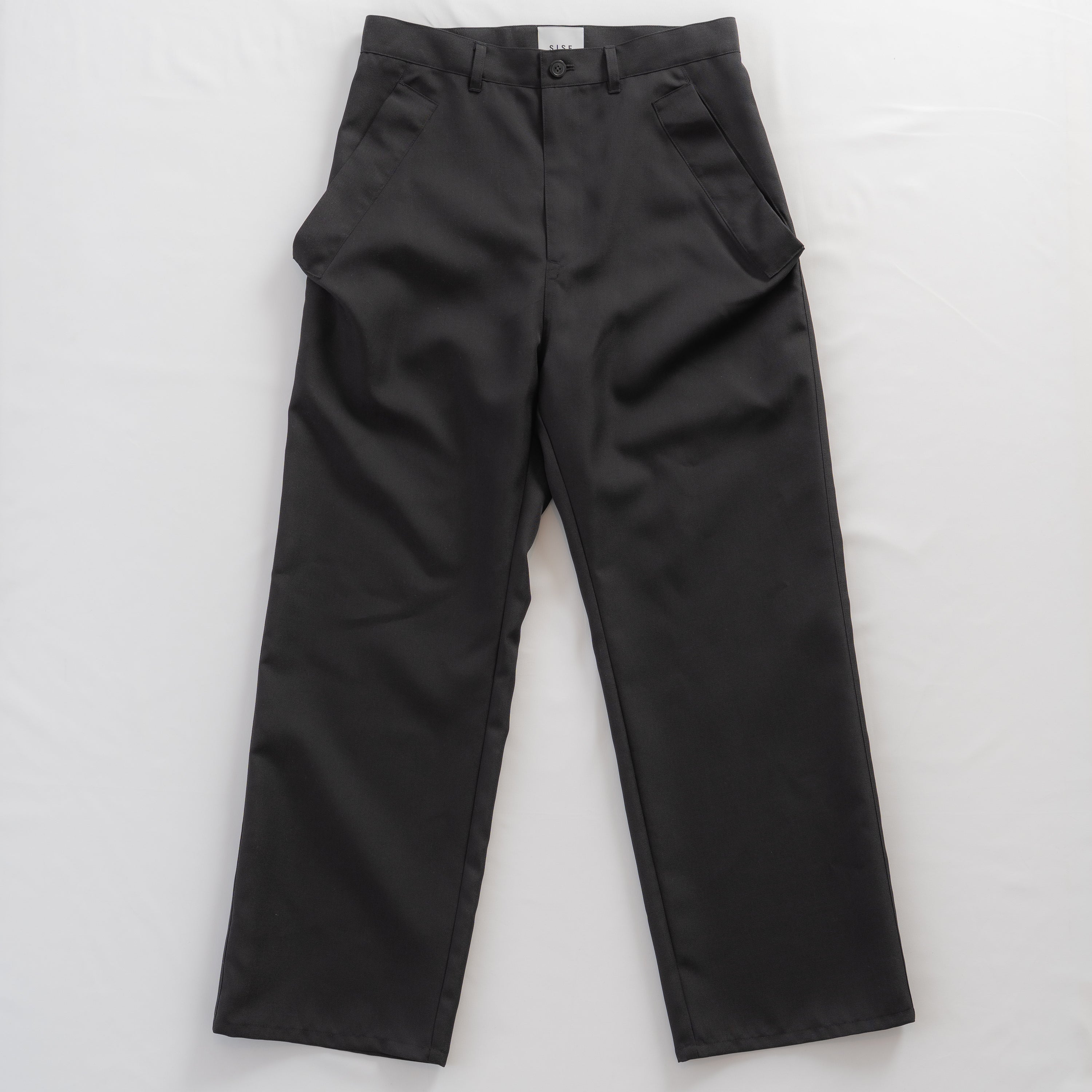 WIDE DROP POCKET PANTS (WOOL MIX) BLACK